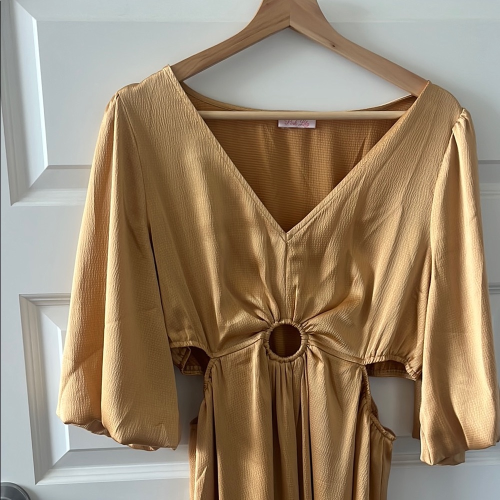 Gold Wrap Sundress with Bishop Sleeves